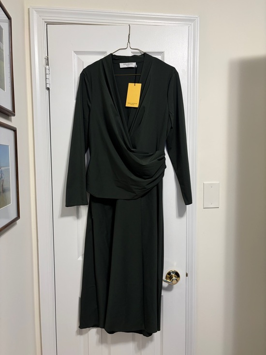 MM Lafleur Dresses & Skirts - MM. LaFleur Deep Green Wrap-Style Carly Long Sleeve Dress in Stretch Crepe